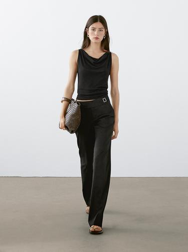 Top sans manches à décolleté drapé - Noir de Zara