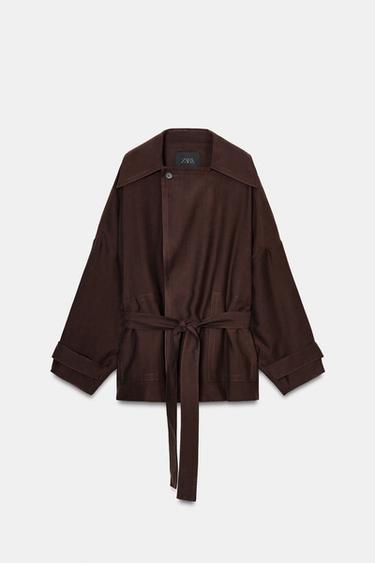 JAQUETA CINTO ZW COLLECTION - Marrom da Zara - Imagem 0