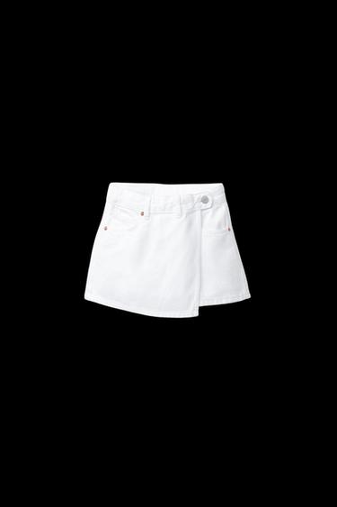 Zara BASIC DENIM BERMUDA SKIRT - White