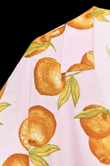 PRINTED LINEN BLEND CROP TOP - Pink by Zara