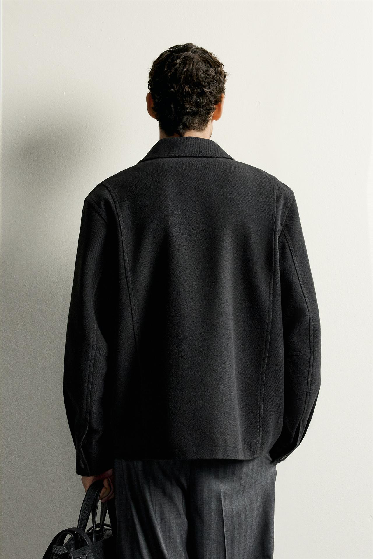 REGULAR FIT WOOL EFFECT PARKA — Black