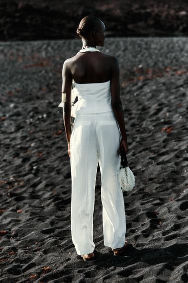 WIDE-LEG TROUSERS WITH DARTS - Ecru by Zara - Image 4