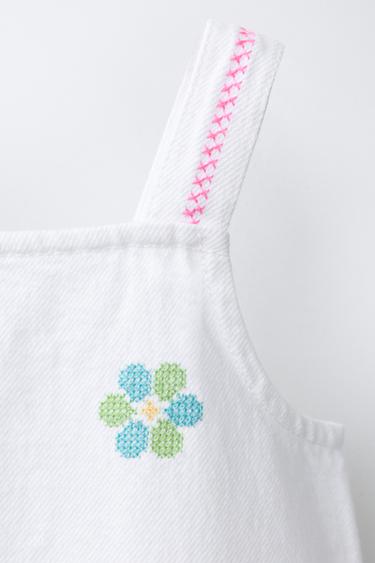 ROBE SERGÉ FLEURS POINT DE CROIX - Blanc de Zara - Image 2