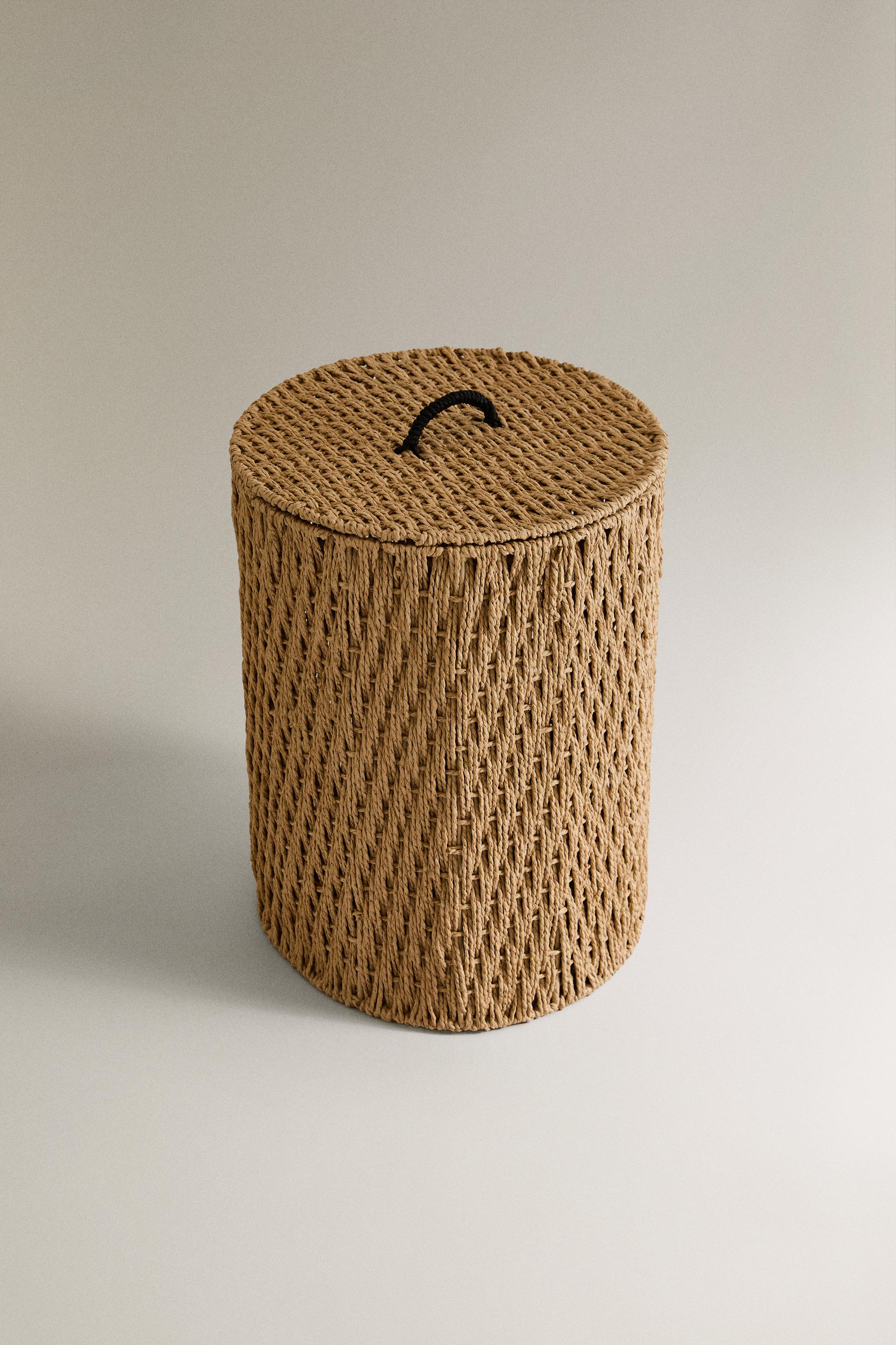 ROUND BASKET WITH LID — Light beige