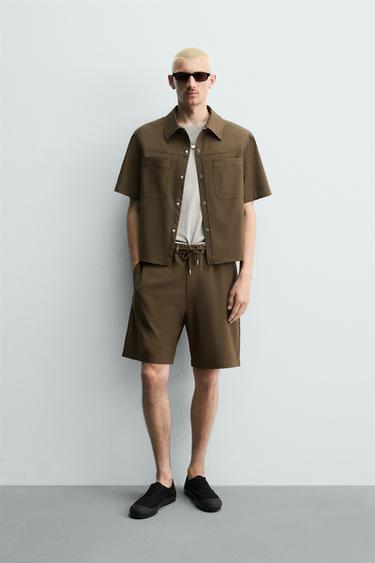 RELAXED FIT TECHNICAL BERMUDA SHORTS - Tobacco by Zara