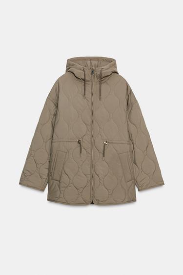 WASSERABWEISENDE STEPPJACKE MIT KAPUZE - Khaki von Zara