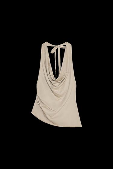 Zara DYED EFFECT HALTER TOP - Sand - Image 0