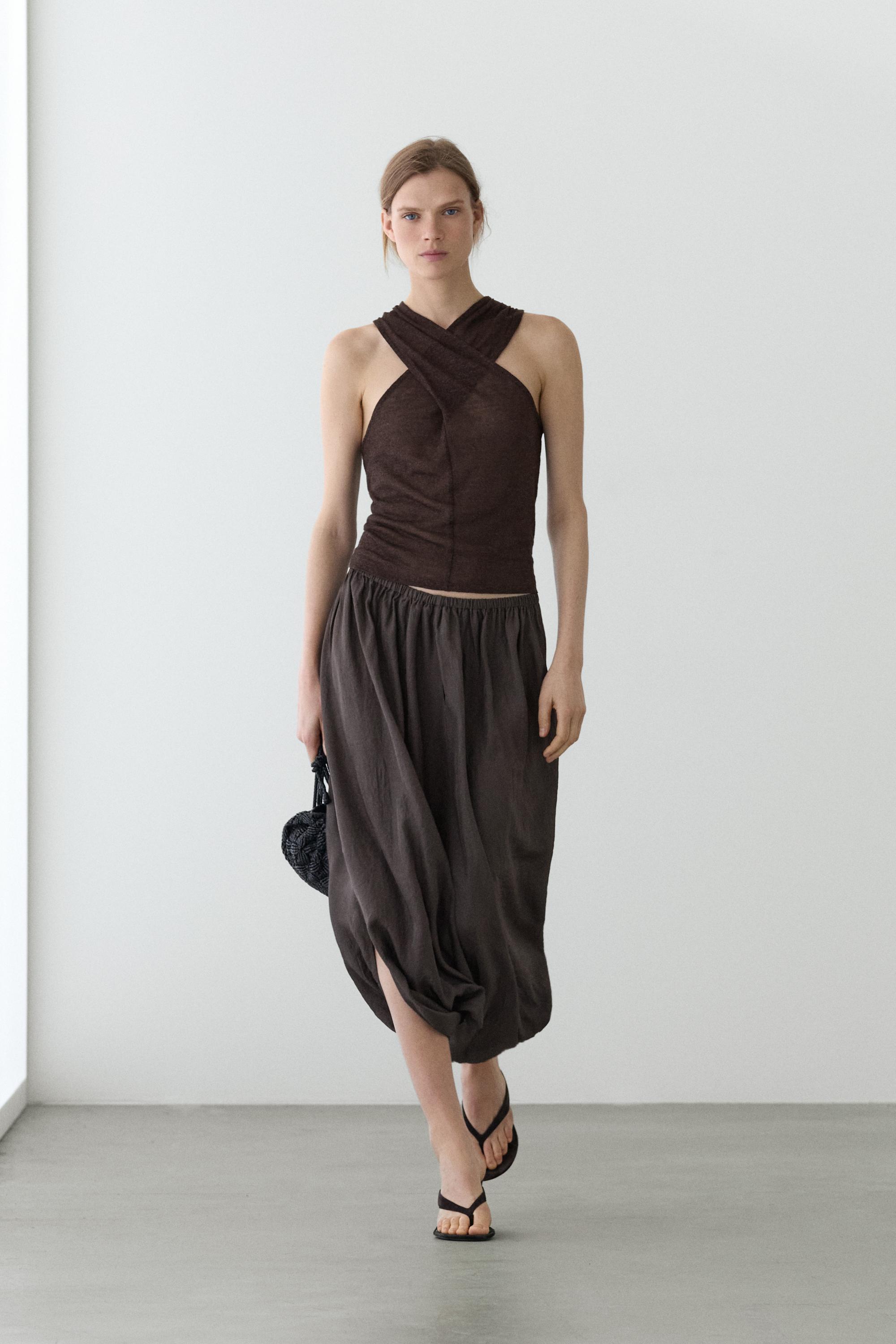 Linen blend top with surplice neckline