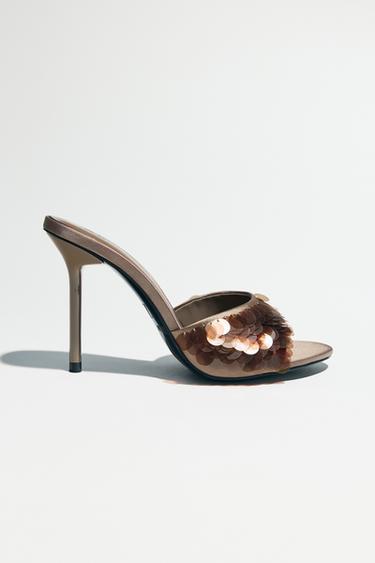 Zaras SANDALETTER MED PALJETTER - Taupe