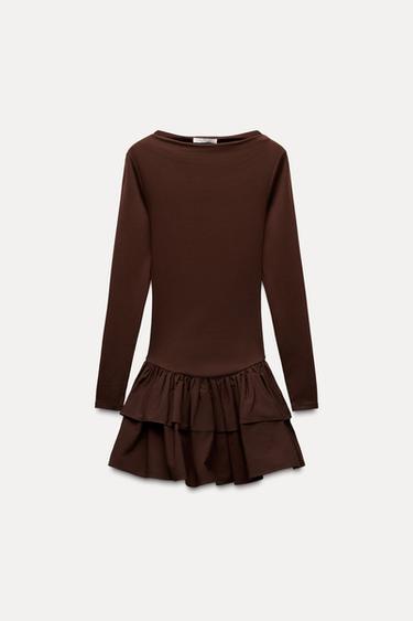 SHORT RUFFLED DRESS - Brown by Zara