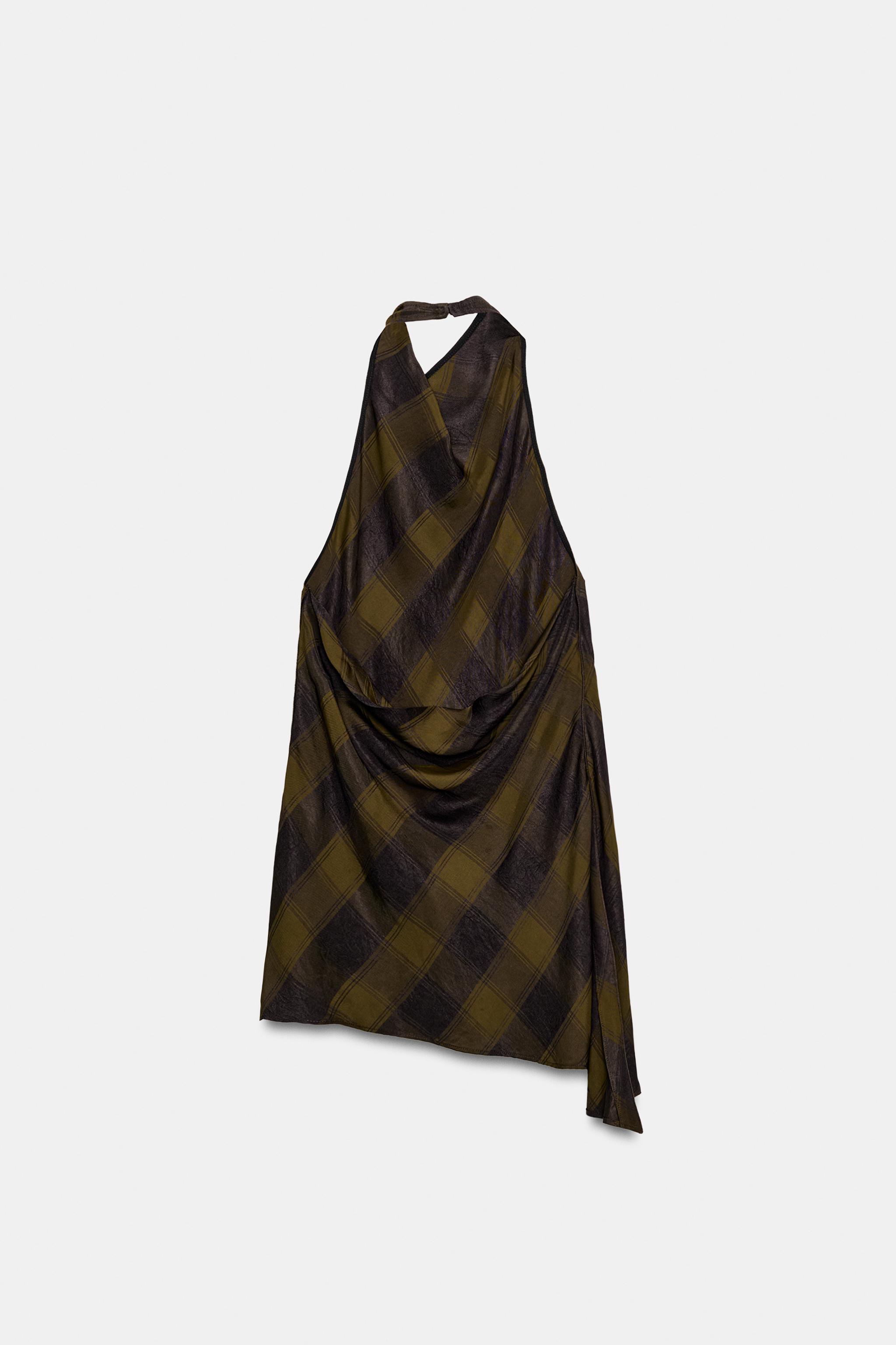 トップス Halterneck Checkjacquard Tops ZW COLLECTION HALTER CHECK TOP - Dark khaki | ZARA South Africa