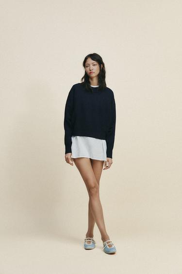 STRICKSWEATSHIRT MIT ZIERFALTEN ÄRMELN - Marineblau von Zara