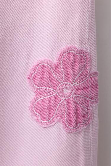 WIDE-LEG JEANS WITH FLOWERS - Pink by Zara