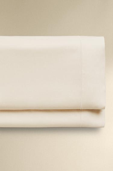 SATEEN FLAT SHEET WITH TRIM (300 THREAD COUNT) - Ecru by Zara - Image 0