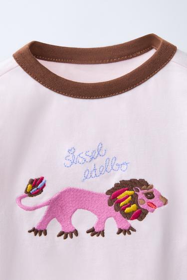 T-SHIRT BRODÉ TIGRE SISSEL EDELBO X ZARA KIDS - rose poudré de Zara - Image 2