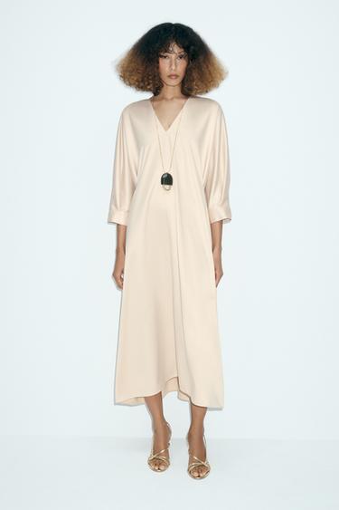 فستان تونيك ساتان بحزام ZW COLLECTION - خَام by Zara