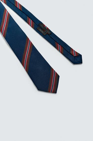 CRAVATE 100% SOIE À RAYURES - Marron-Bleu de Zara - Image 4