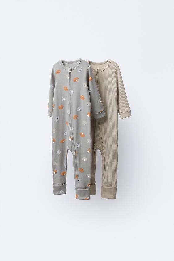 2-PACK OF ANIMAL CONVERTIBLE FOOTED SLEEPSUITS - Grey / Tan by Zara - Image 0