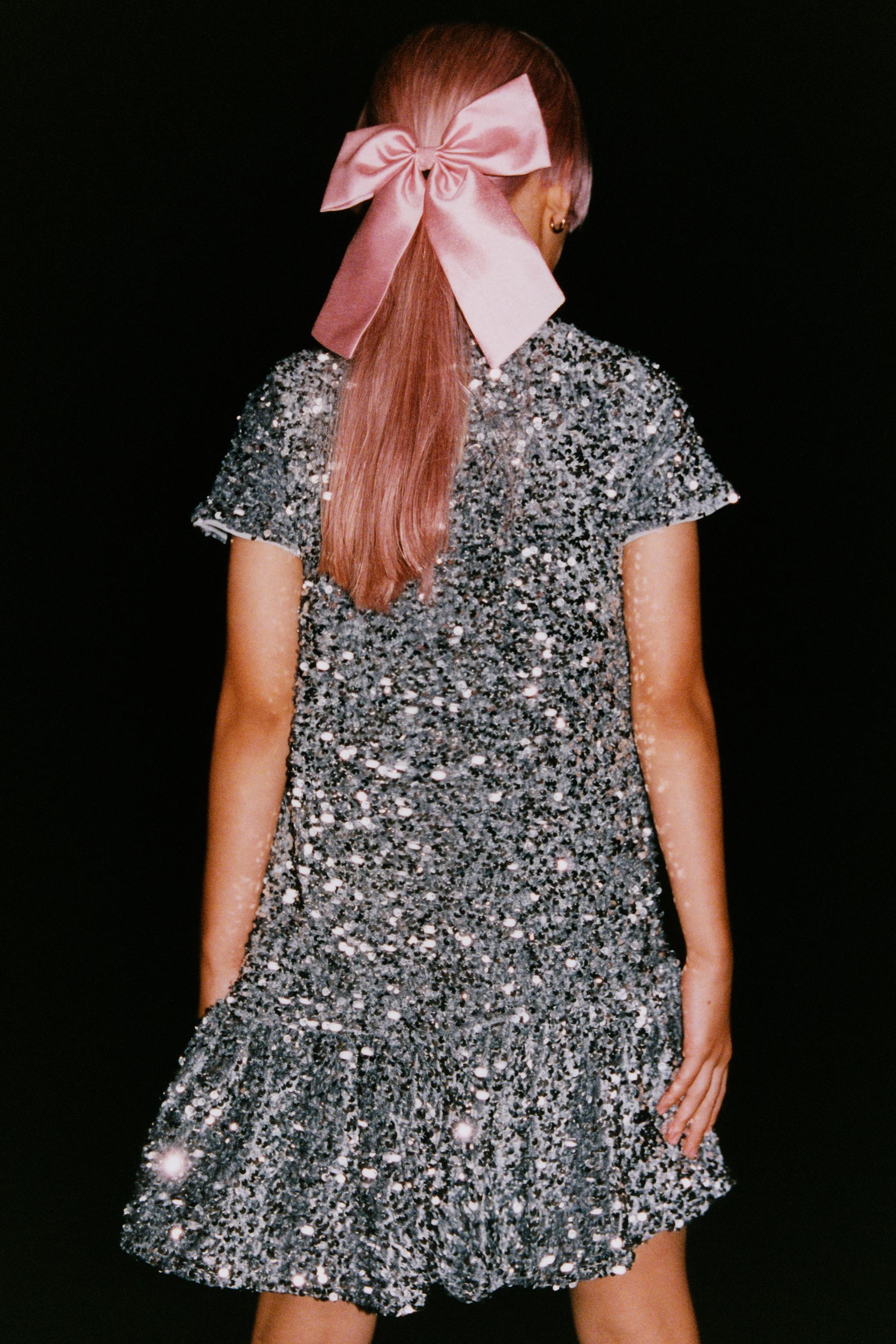 RUFFLED SEQUIN DRESS