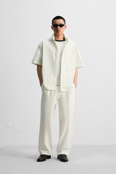 ポプリンリラックスフィットパンツオフホワイトZaraのポプリンリラックスフィットパンツ - オフホワイト