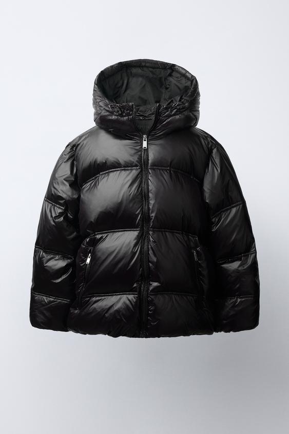 Детская куртка Zara 50/50 Down and Feather Glossy Water-Repellent Puffer, цвет: Чёрный