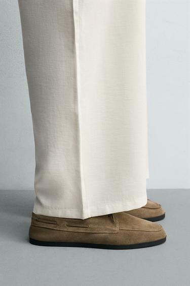 LEATHER DECK SHOES - Taupe Grey by Zara - Image 1