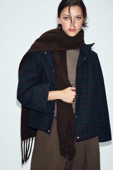 Zara KNIT SCARF WITH WOOL FRINGE - Brown