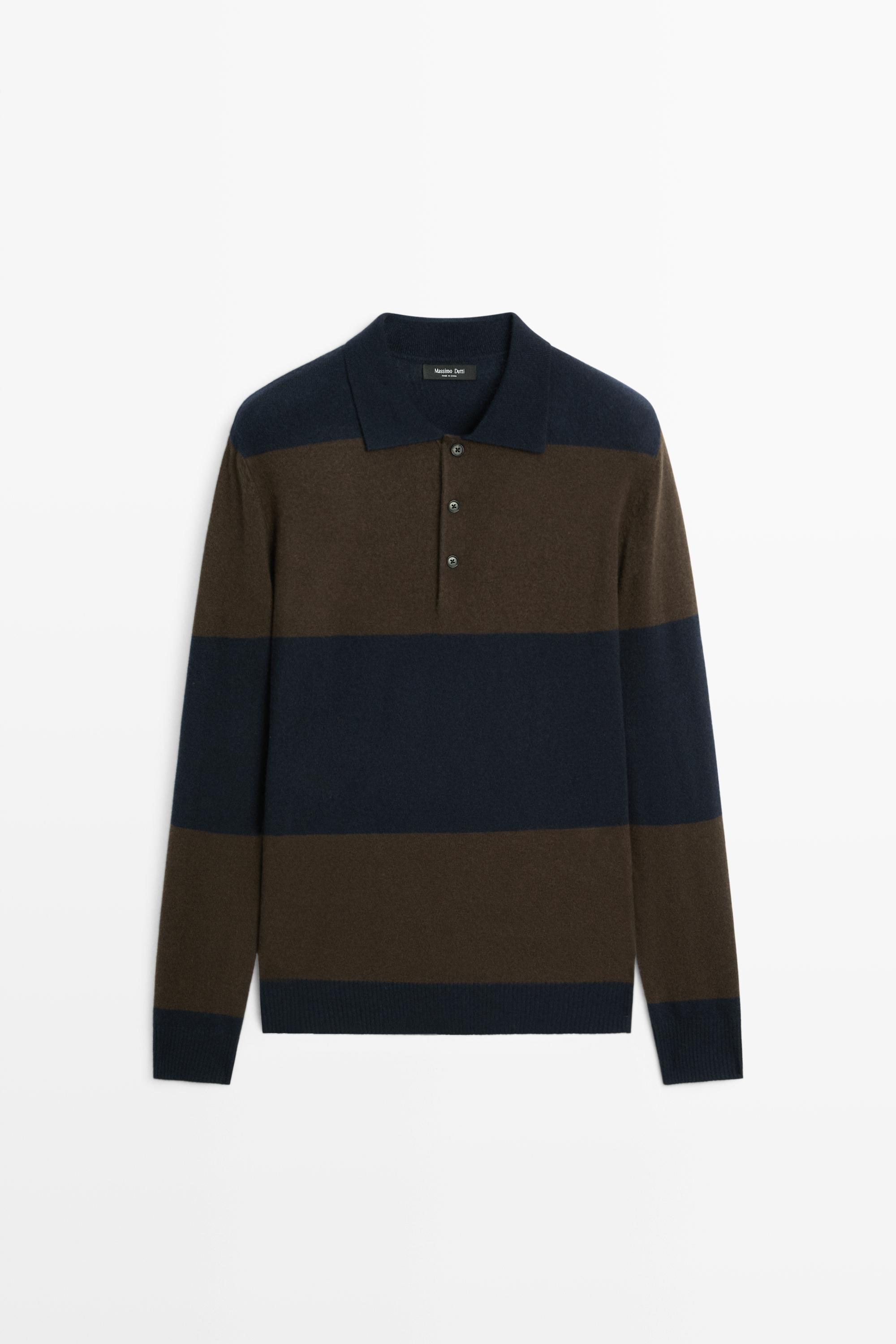 Wool-blend striped polo sweater