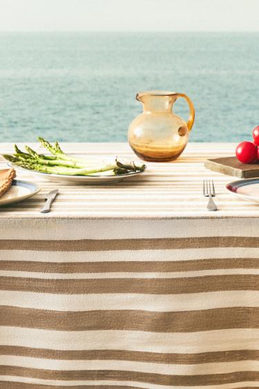 Zara LINEN TABLECLOTH WITH STRIPES - 淺米色
