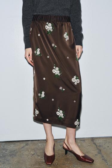 JUPE BRODERIE PAILLETTES ZW COLLECTION LIMITED EDITION - Marron de Zara - Image 3