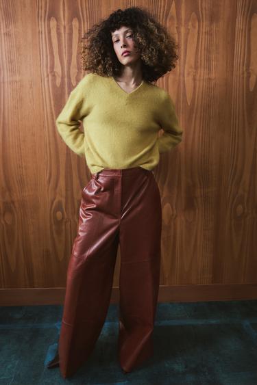 ZW COLLECTION LIMITED EDITION LEATHER WIDE-LEG TROUSERS - Terracotta by Zara