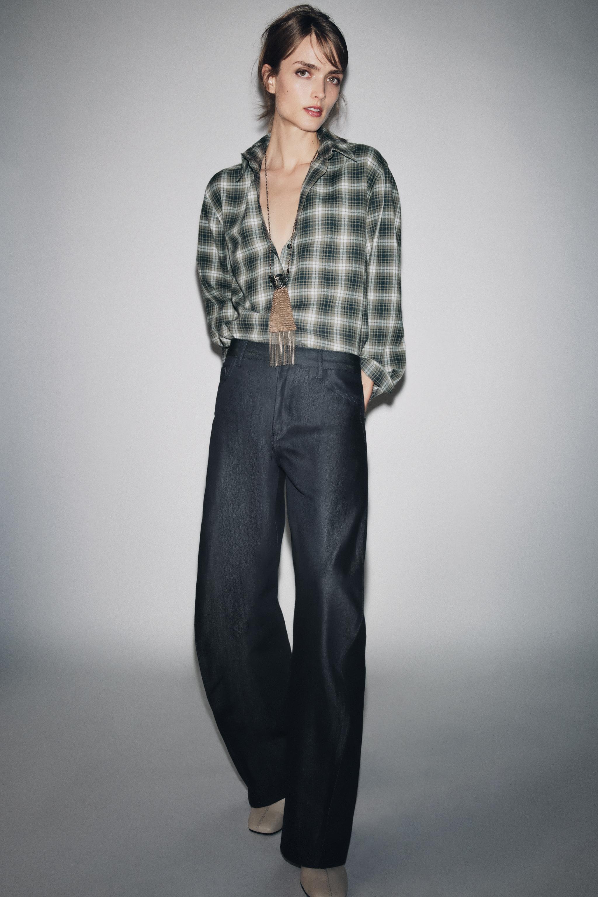 OVERSIZE CHECK SHIRT ZW COLLECTION - Greys | ZARA Turkey