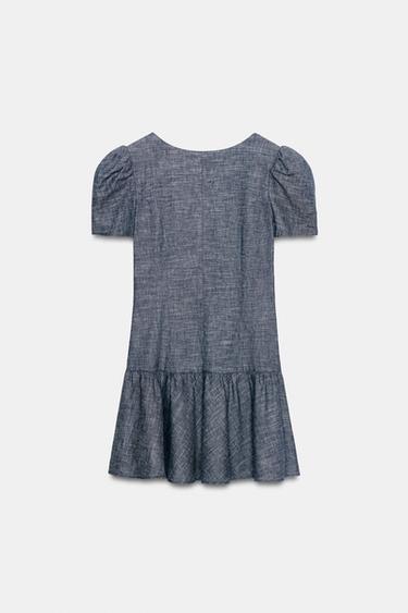 ROBE COURTE À MANCHES BOUFFANTES - Bleu de Zara - Image 6