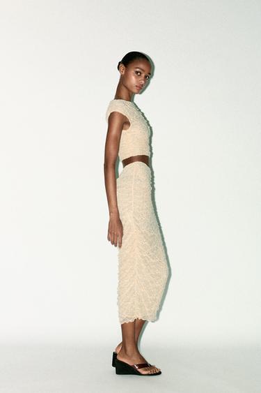 TOP DRAPÉ EN DENTELLE AVEC STRASS - rose poudré de Zara - Image 2
