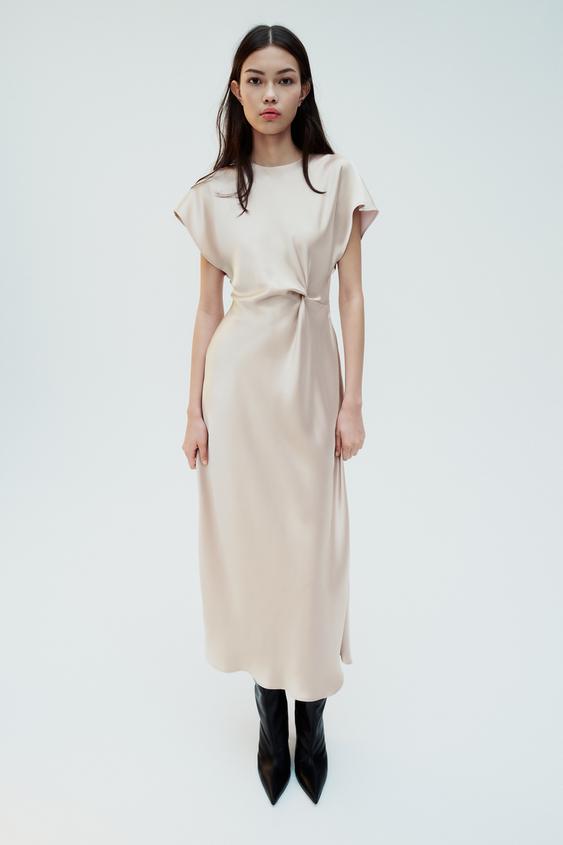 MIDI DRESS WITH FRONT TIE - Gray marl