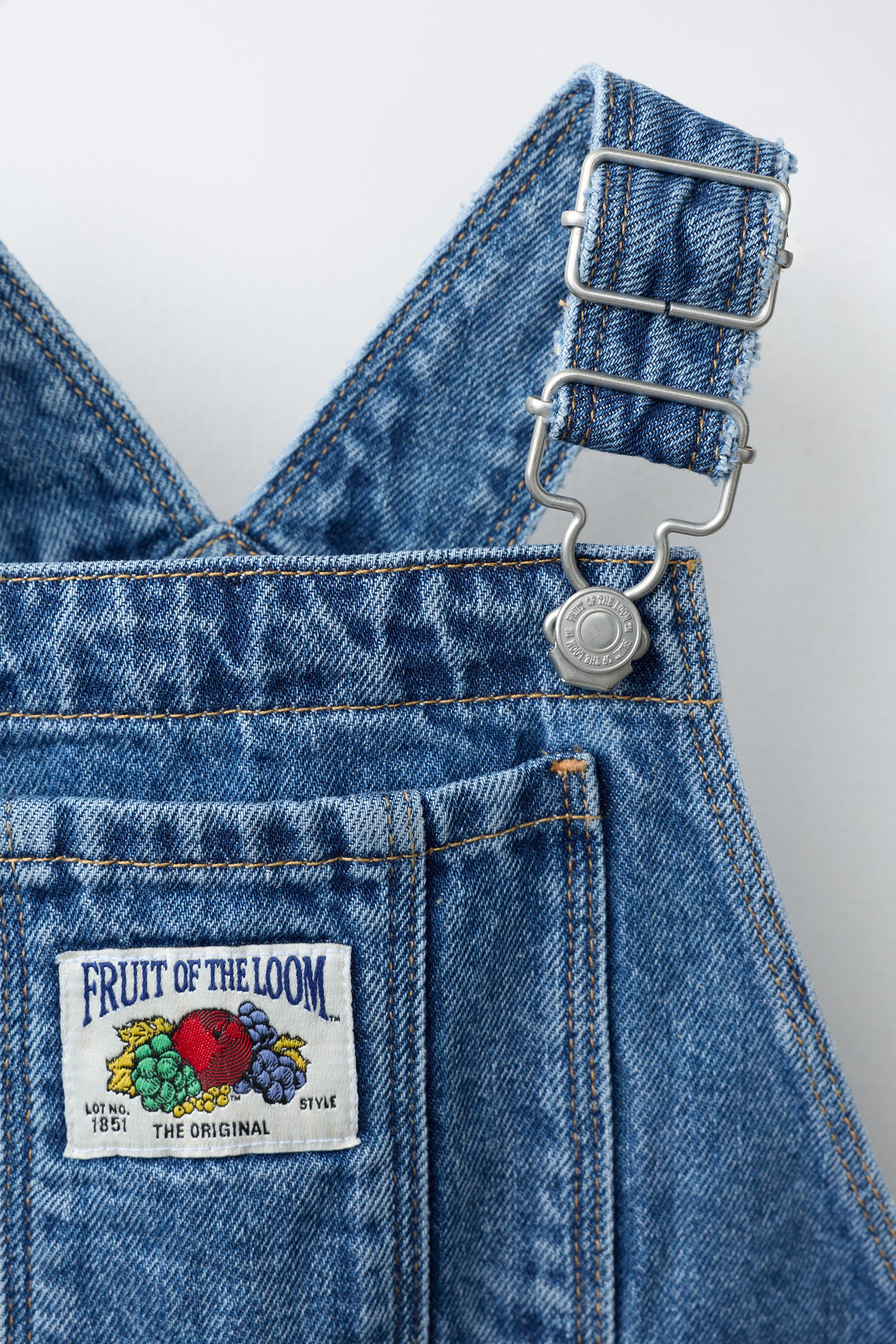 FRUIT OF THE LOOM™ LABEL DENIM OVERALLS - Mid-blue | ZARA United