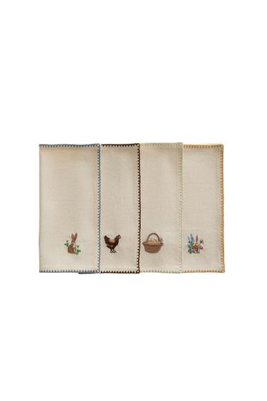 PACK OF EMBROIDERED EASTER NAPKINS (PACK OF 4) - Ecru by Zara