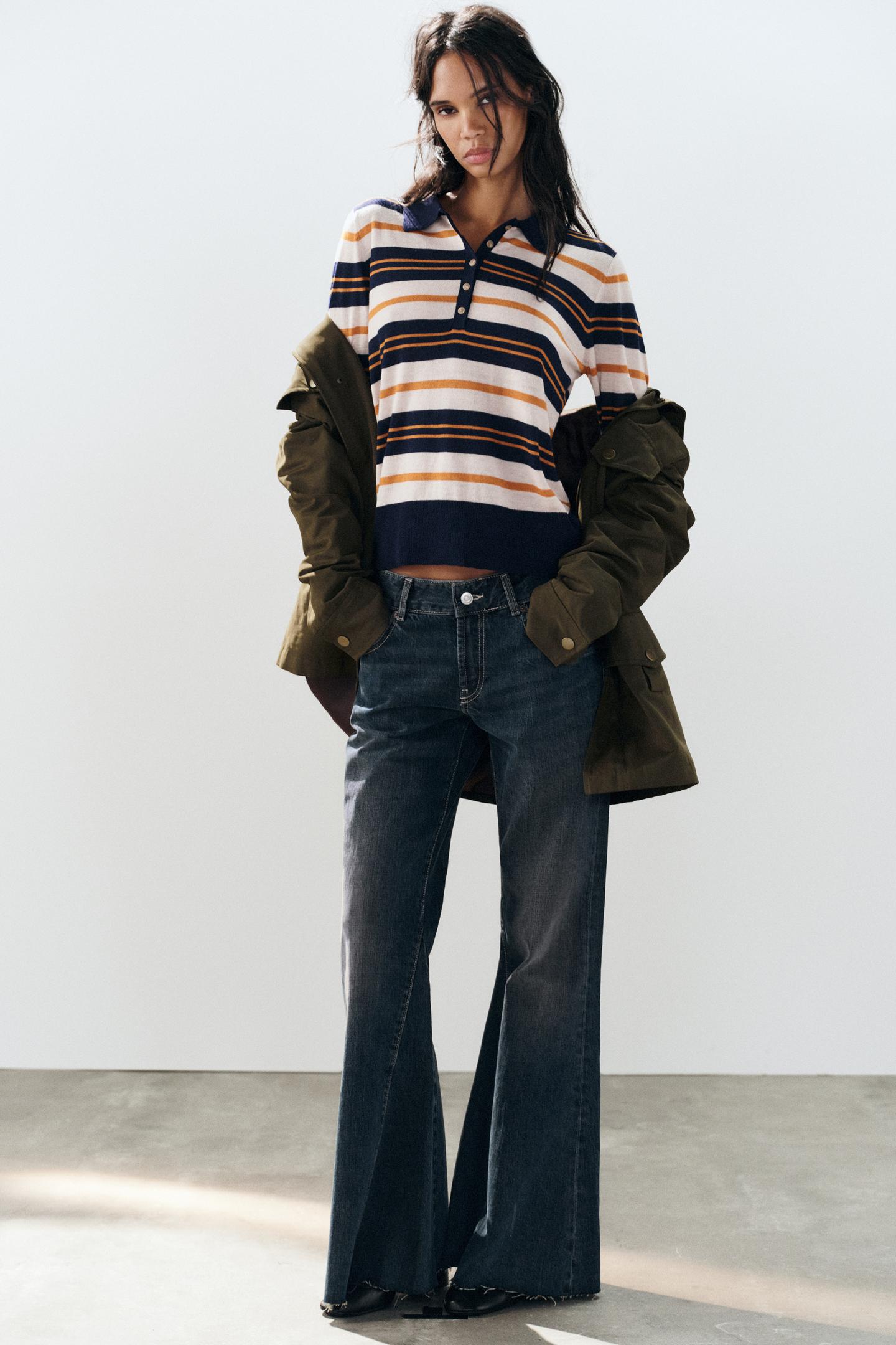 Женское поло Zara Striped Knit Polo, цвет: Разноцветный