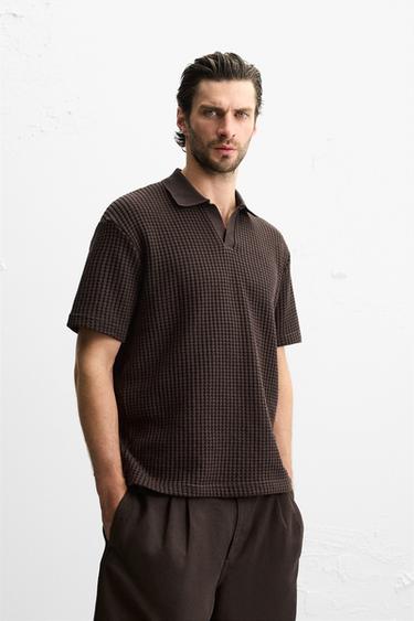POLO ESTRUCTURA CUADRILLÉ - Granate oscuro de Zara