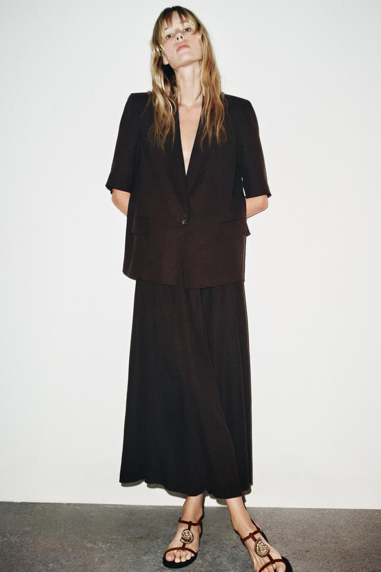 SHORT SLEEVE LINEN BLEND BLAZER Brown ZARA India