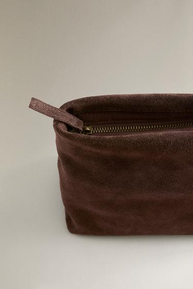 MEDIUM SPLIT LEATHER WASH BAG - Chocolate Brown by Zara - Image 4