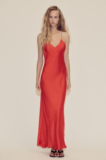 Zara OPEN BACK SATIN LONG DRESS - Bright red