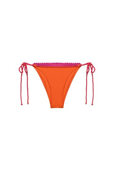 SLIP BIKINI CROCHET CON LACCI - Arancione di Zara