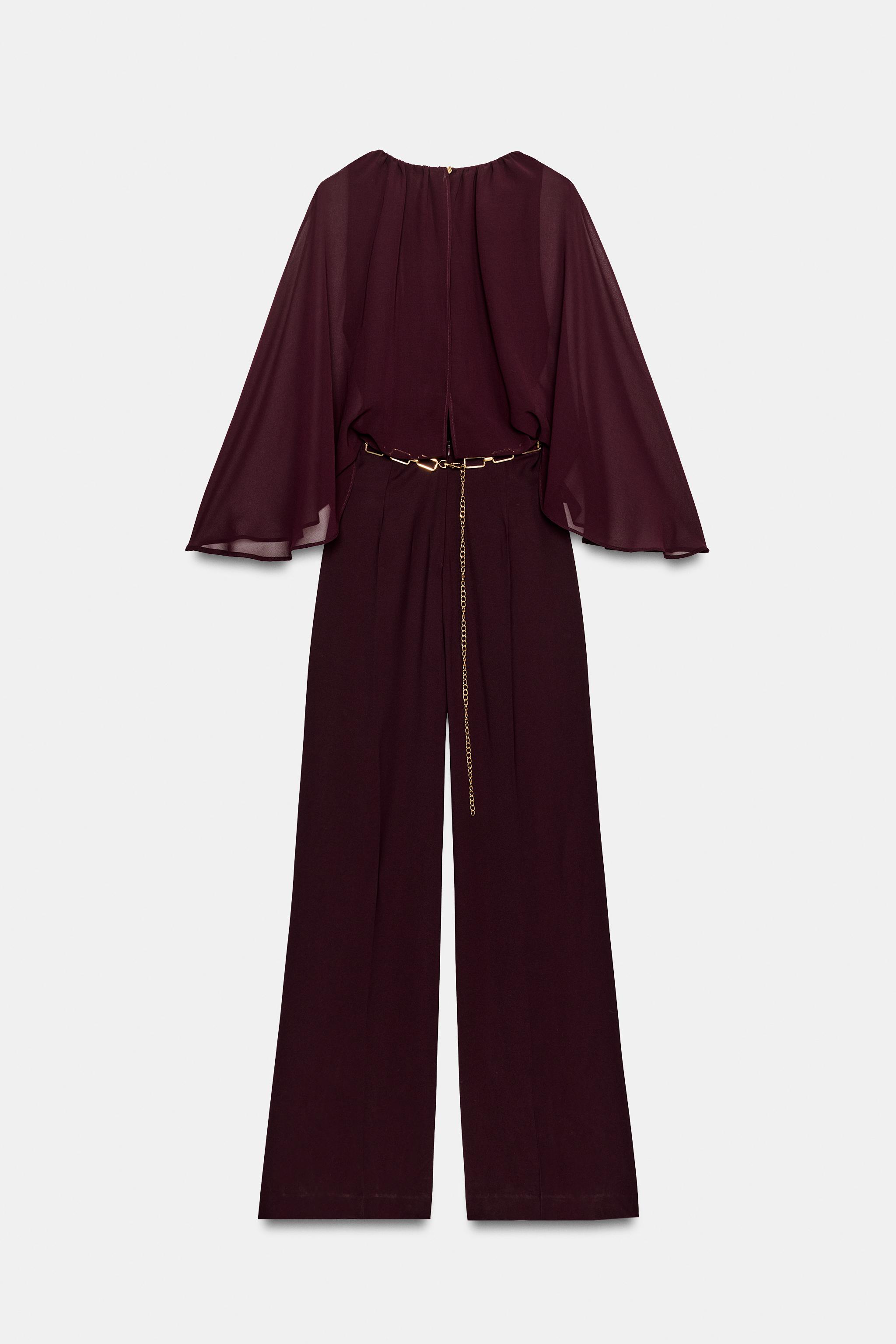 CAPE SLEEVE BELTED JUMPSUIT