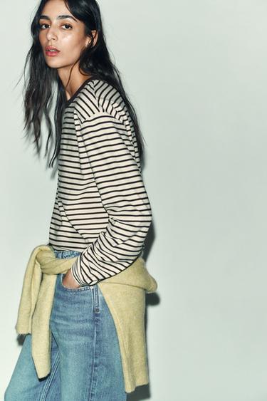 T-SHIRT RAYURES MANCHES LONGUES - Brown Stripes de Zara - Image 3