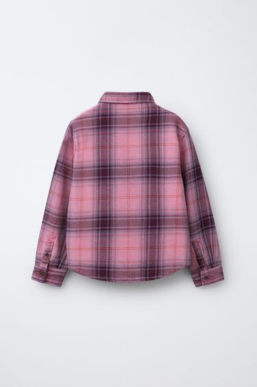 SURCHEMISE À CARREAUX EFFET DÉLAVÉ - Rose moyen de Zara - Image 1