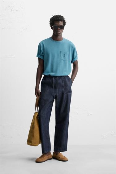 Zara EMBROIDERED PIQUÉ T-SHIRT - Faded blue - Image 0