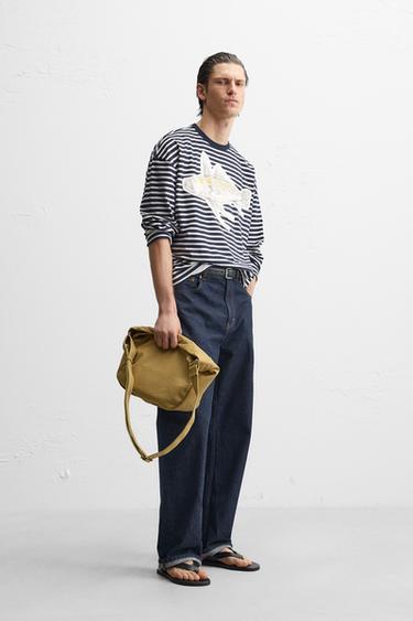 STRIPED PATCH T-SHIRT - White / Navy by Zara - Image 3