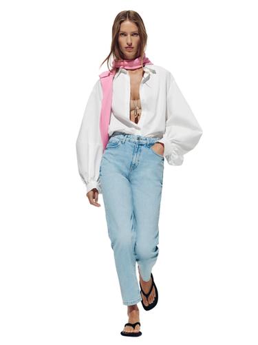 Z.01 HIGH-WAIST MOM FIT JEANS - Light blue by Zara