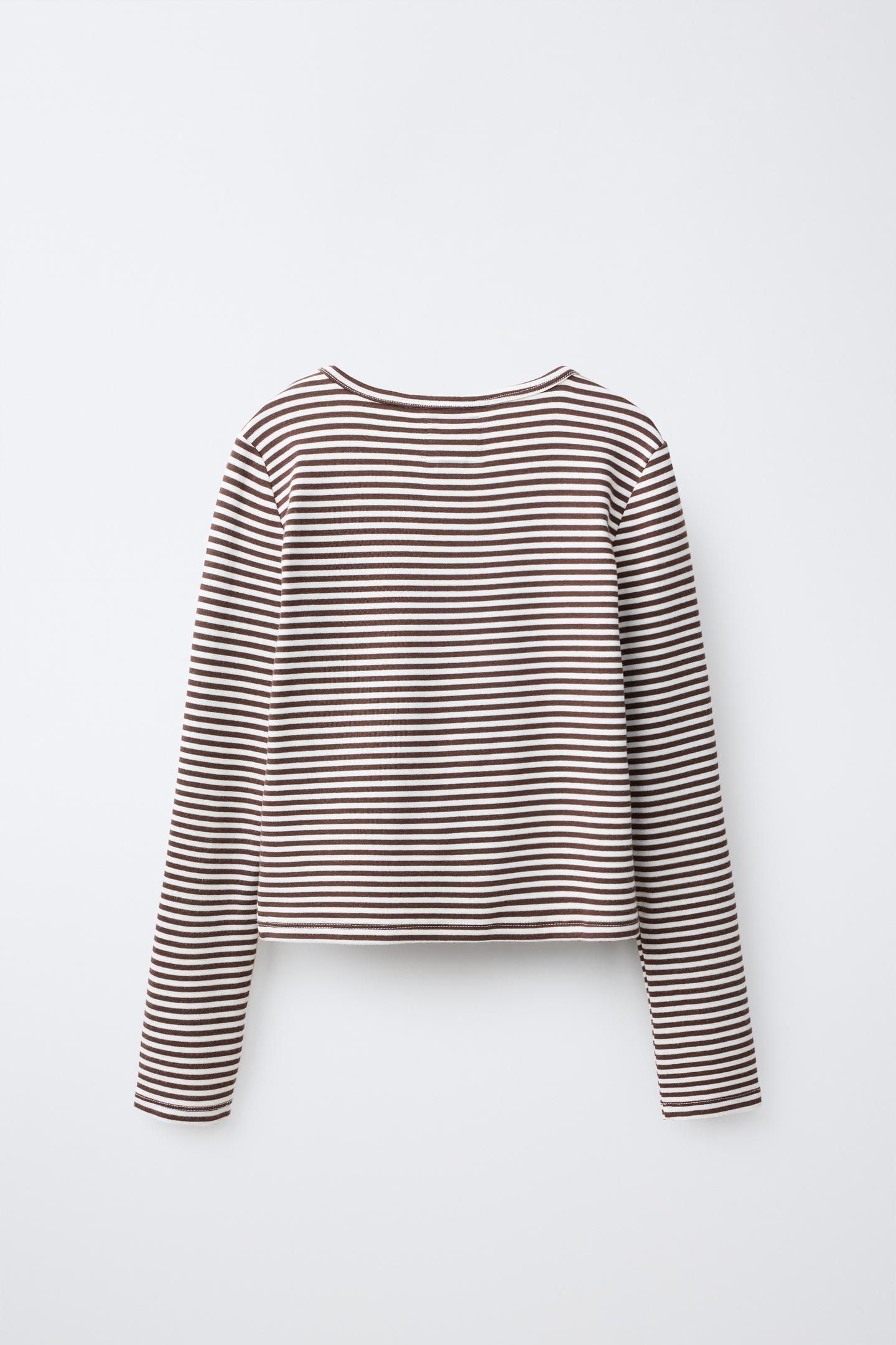 Детская футболка Zara 0FR. Paris X ZARA Striped Modal, цвет: Коричневый — фото 3